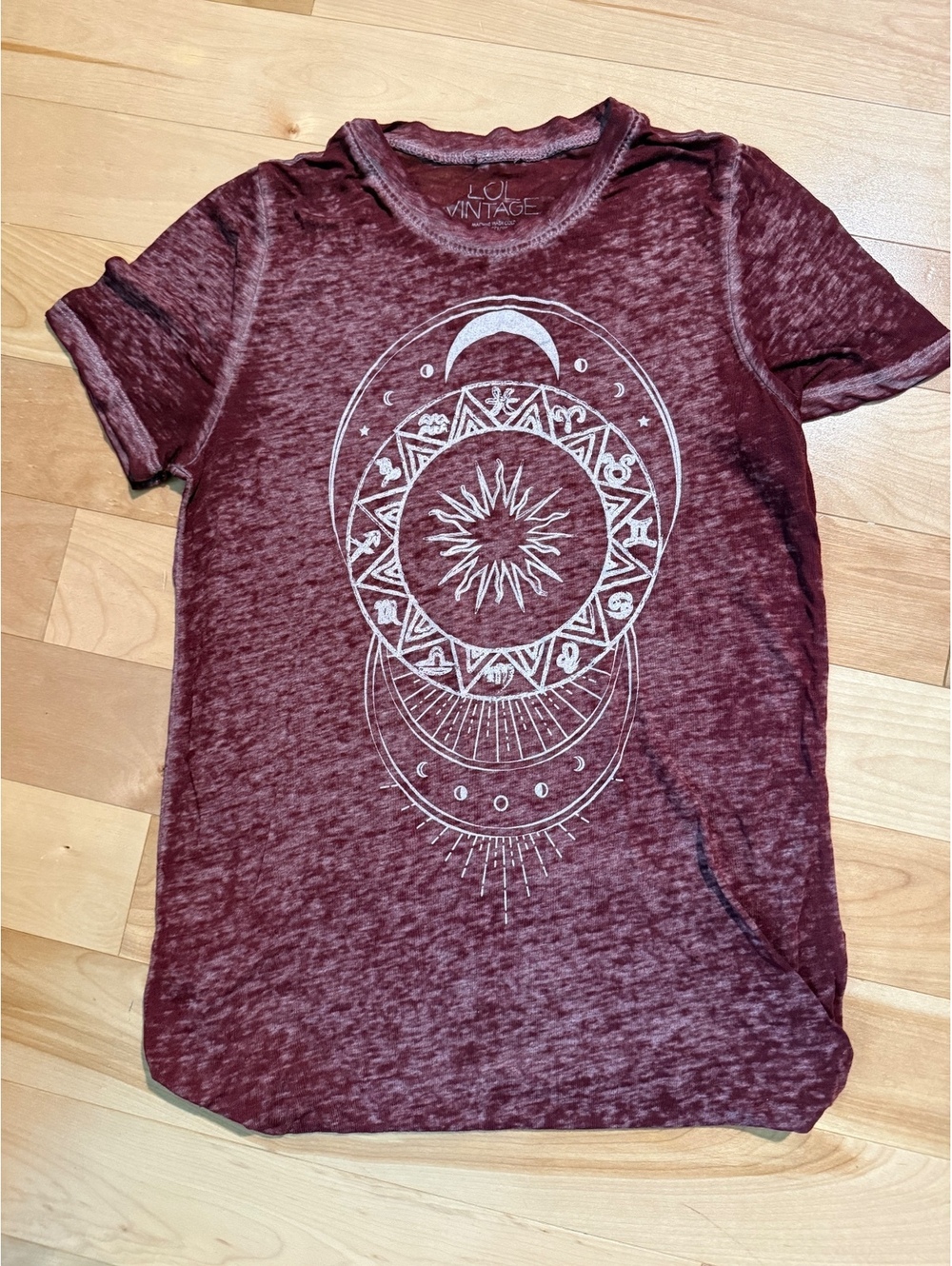 LOL Vintage Small Burgundy Graphic T-Shirt with White Print, 55% Cotton Blend